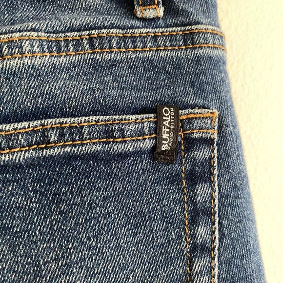 BUFFALO David Bitton Semi High Rise Slim Straight Dark Wash Distressed Hem Jeans - Picture 8 of 13